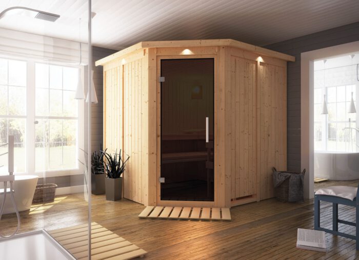Sauna "Jarin" met grafietkleurige deur en dakkraag - Afbeelding 10