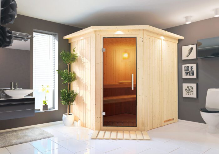 Sauna "Siirin" met grafietkleurige deur en dakkraag - Afbeelding 9