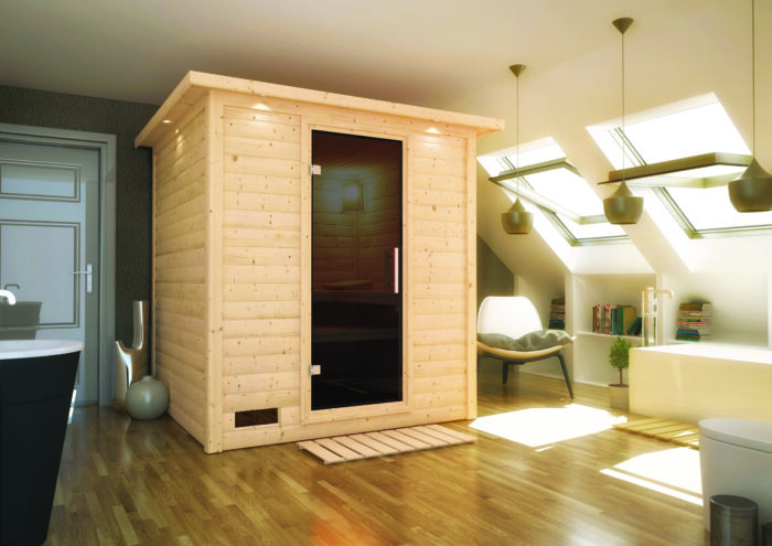 Sauna "Mojave" met grafietkleurige deur en dakkraag - Afbeelding 10