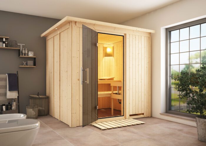 Sauna "Sodin" met grafietkleurige deur en dakkraag - Afbeelding 12