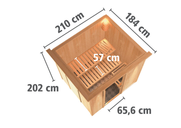 Sauna "Sodin" met grafietkleurige deur en dakkraag - Afbeelding 14