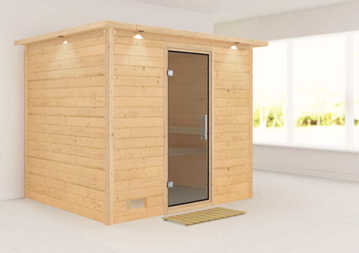 Sauna "Sonara" met grafietkleurige deur en dakkraag - Afbeelding 9