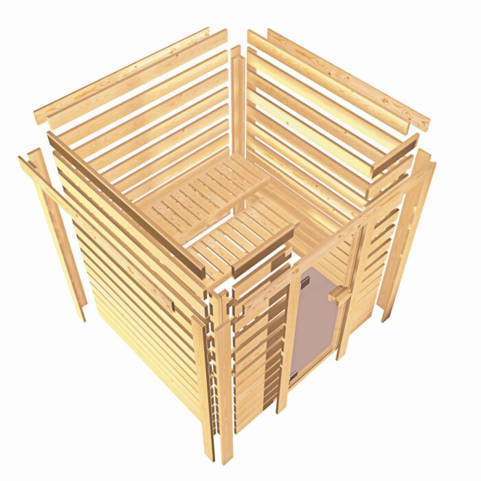 Sauna "Sonara" met grafietkleurige deur en dakkraag - Afbeelding 6