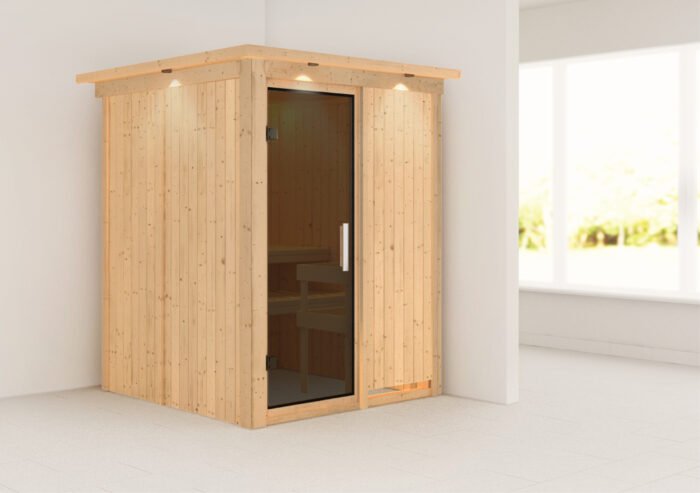Sauna "Minja" met grafietkleurige deur en dakkraag - Afbeelding 9