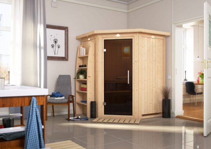 Sauna "Nanja" met grafietkleurige deur en dakkraag - Afbeelding 9
