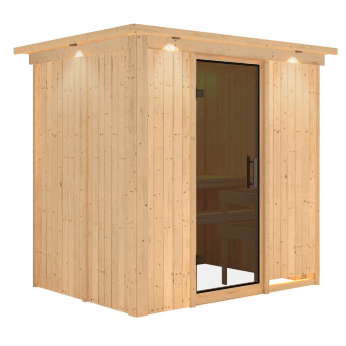 Sauna "Fanja" met grafietkleurige deur en dakkraag - Afbeelding 9