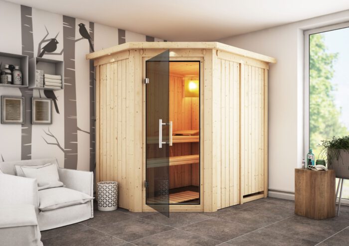 Sauna "Saja"  met grafietkleurige deur en dakkraag - Afbeelding 13