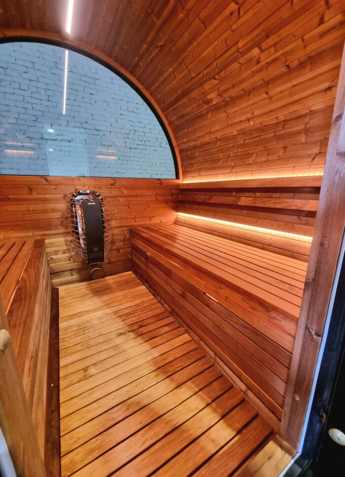 Barrelsauna 225 met zitje Thermowood - Afbeelding 10