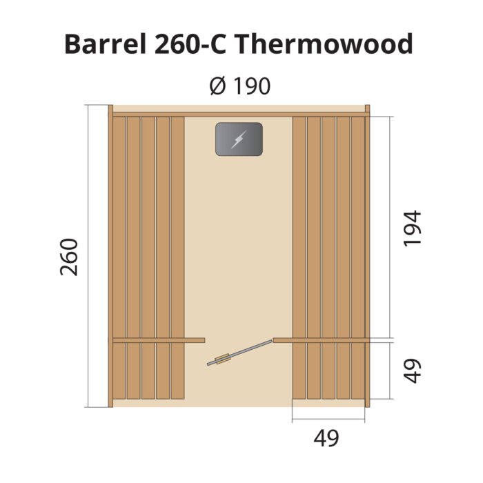Barrelsauna 260 met zitje Thermowood - Afbeelding 2