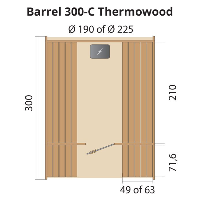Barrelsauna 300 met zitje Thermowood - Afbeelding 2